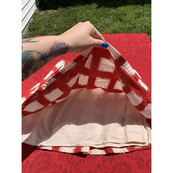 liz claiborne Red Cream Skirt Zip Front Lined Skirt Size 2p square plaid spring - Picture 6 of 6